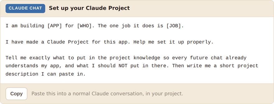 A prompt card from the roadmap, labelled Claude Chat, with a Copy button.